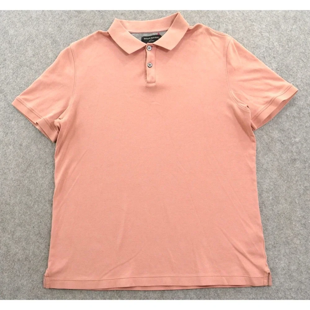 Banana Republic Polo Shirt Mens Large Pink Dress Short Sleeve Casual Stretch